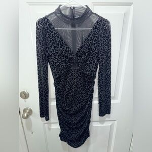 Chic Black Leopard Print Long Sleeve Dress